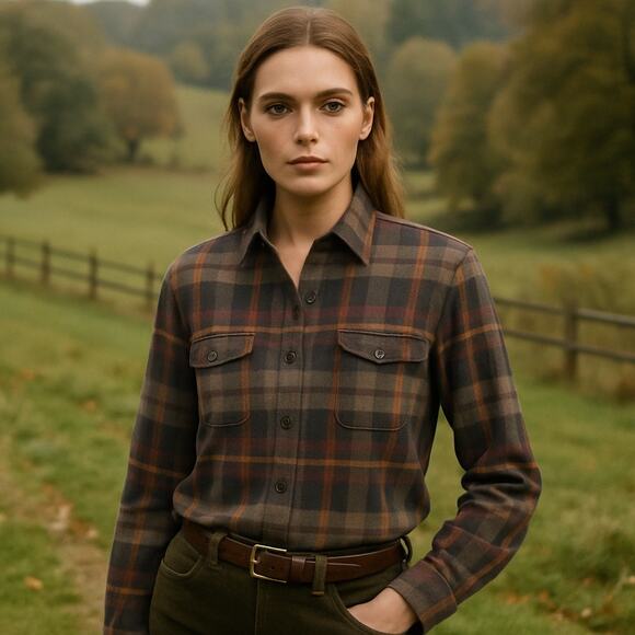 Lauren Ralph Lauren Womens Wool Tartan Plaid Button Front Flannel Shirt Heritage - Picture 1 of 9